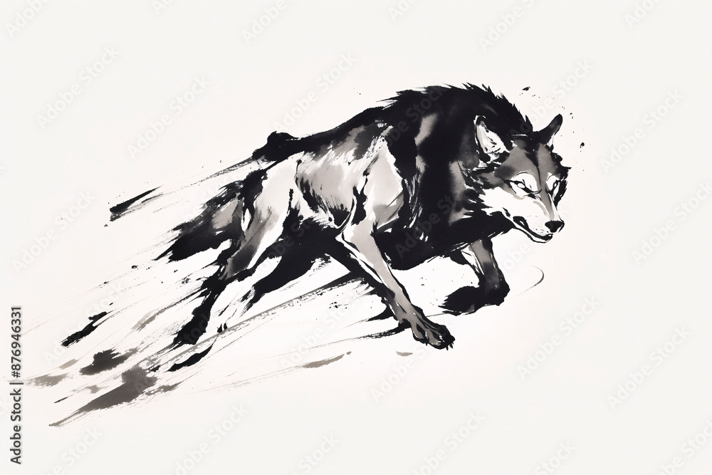 オオカミの水墨画 オオカミの水墨画