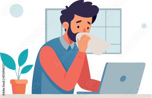 Man Working From Home While Experiencing Flu Symptoms
