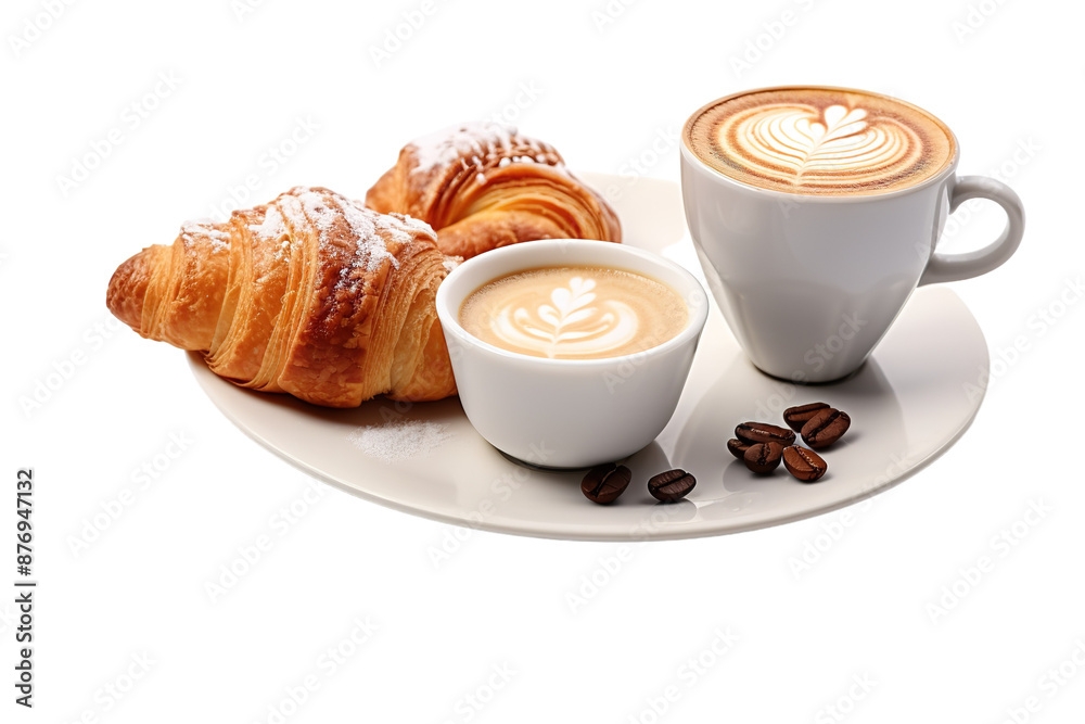A Parisian Morning: Croissants, Coffee, and the Promise of a Beautiful Day on a White or Clear Surface PNG Transparent Background A Parisian Morning: Croissants, Coffee, and the Promise of a Beautiful Day on a White or Clear Surface PNG Transparent Background