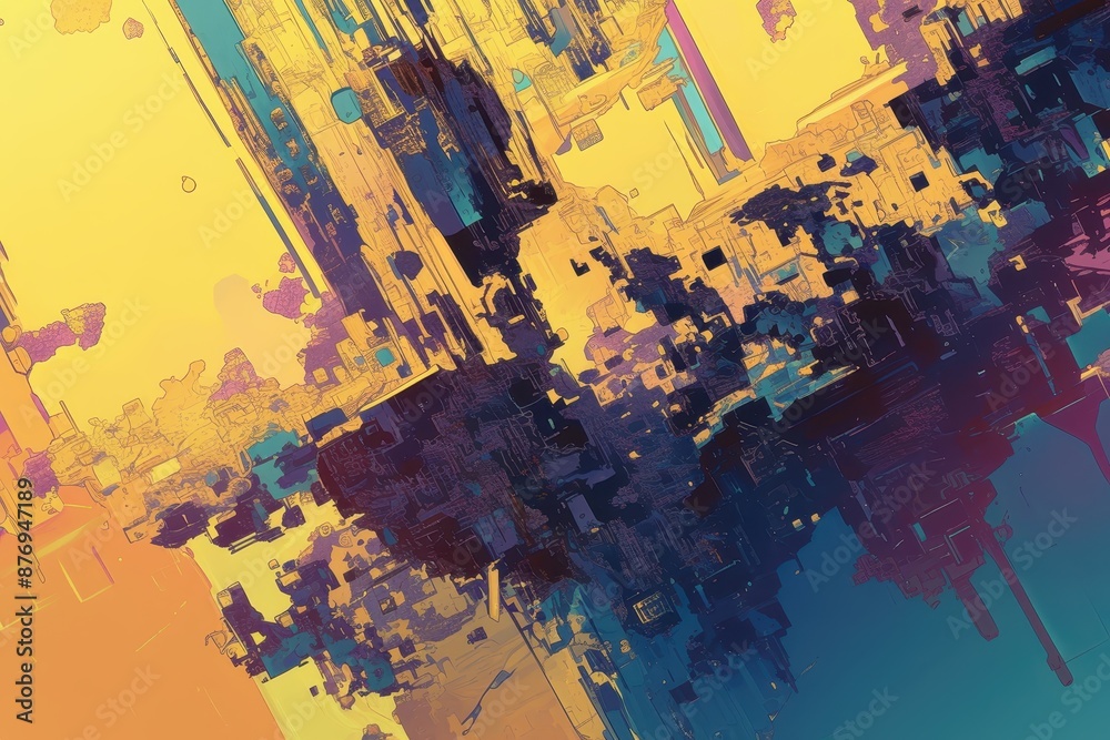 Fototapeta premium Abstract Geometric Composition in Yellow, Blue, and Purple Hues