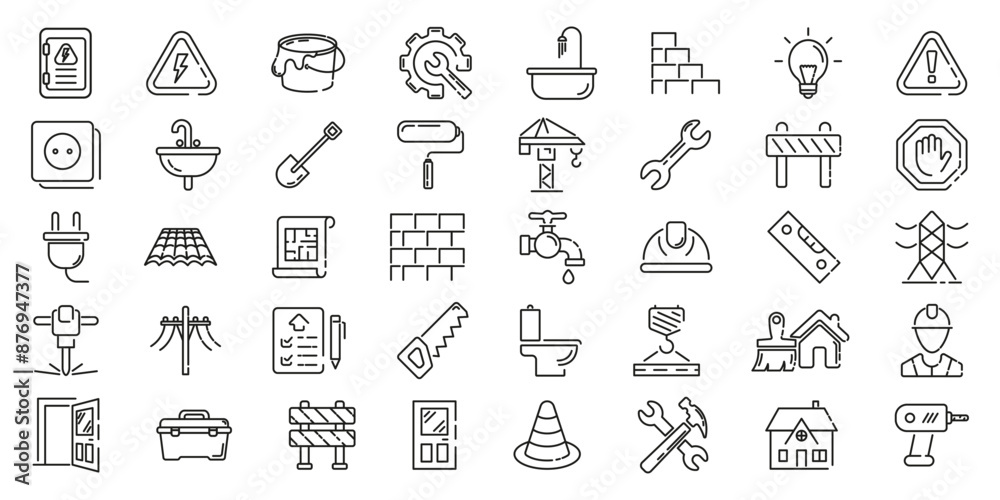 Construction icon. Construction linear icons set. Line art style icons. Construction icon. Construction linear icons set. Line art style icons.