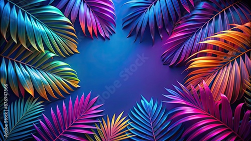 Vibrant tropical leaves in neon hues, Tropical, leaves, vibrant, colorful, neon, bright, botanical, exotic, foliage, greenery