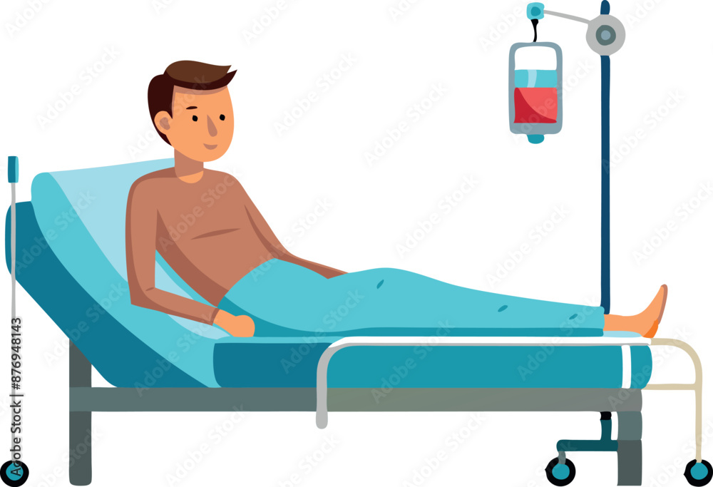 Man Lying in Hospital Bed with IV Drip