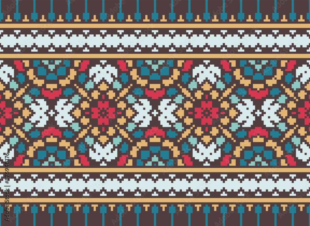 Pixel African and Mexican Aztec American tribal vector borders, frame patterns. Vector seamless background with a bright Mexican pattern. Vector seamless00 color