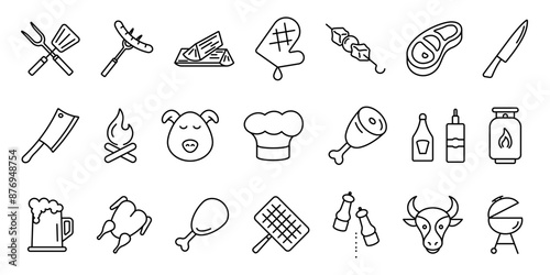 Bbq icon. Barbecue line icon set. Grill Linear icon set.