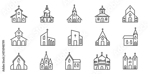 Church icon. Church icon set. Religion icon set.