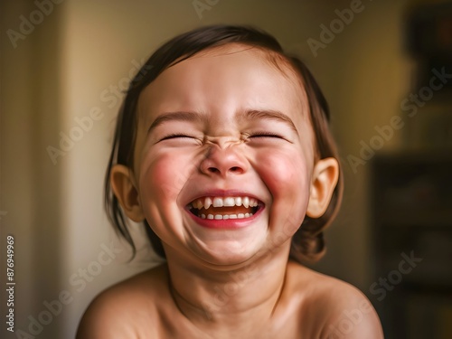 A heartwarming portrait of a child with a bright, genuine smile, radiating joy and innocence. Perfect for capturing the essence of childhood happiness and pure delight. photo