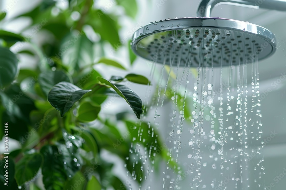 Refreshing Outdoor Shower with Flowing Water Surrounded by Greenery Refreshing Outdoor Shower with Flowing Water Surrounded by Greenery