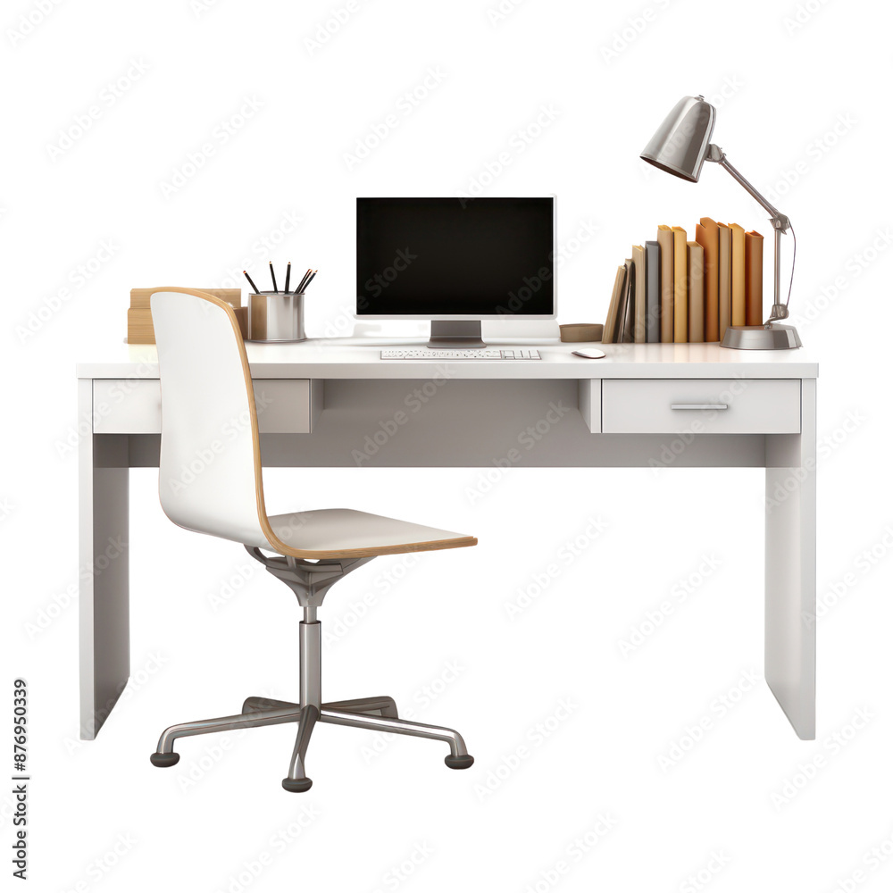 Fototapeta premium Office chair and table isolate on transparent png. 