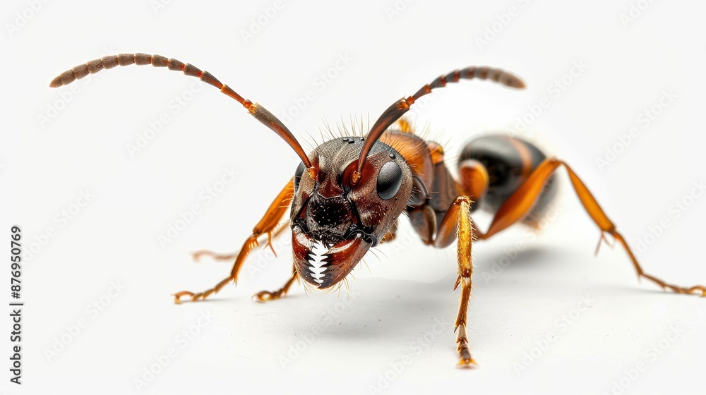 This macro photograph presents a close-up, detailed view of an ant on a white background, highlighting its intricate features and showcasing the marvels of the insect world. This macro photograph presents a close-up, detailed view of an ant on a white background, highlighting its intricate features and showcasing the marvels of the insect world.