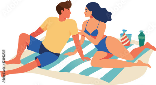 Couple Relaxing on Beach Blanket Looking at Each Other