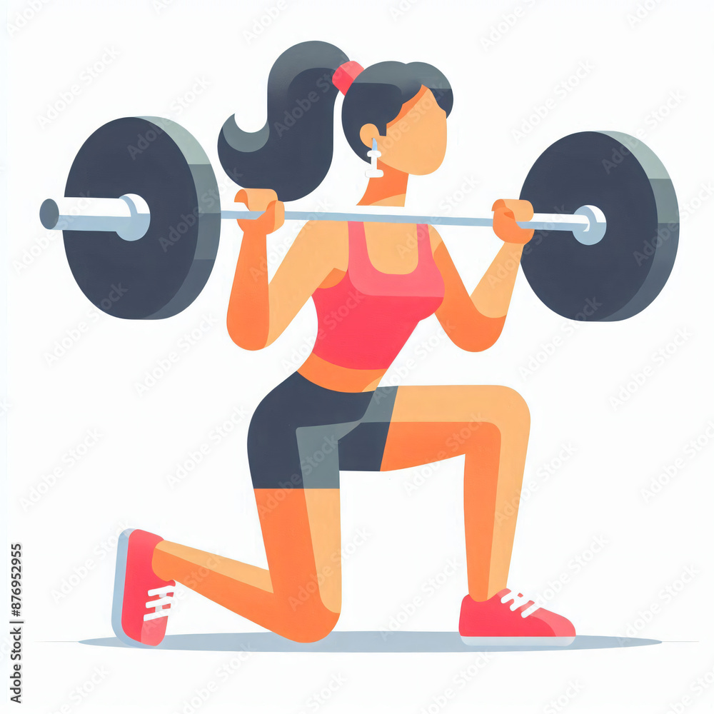 flat graphic art of girl workout with barbell at gym flat graphic art of girl workout with barbell at gym