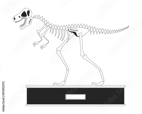 Tyrannosaurus rex fossil black and white 2D line cartoon object. Dinosaur exhibit isolated vector outline item. Prehistoric predator exposition. Science museum monochromatic flat spot illustration