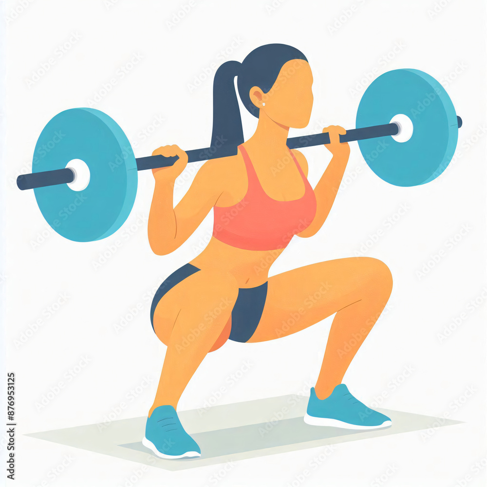 Obraz premium flat graphic art of girl workout with barbell at gym