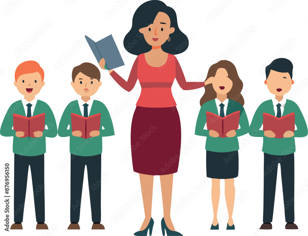 Teacher Leading Choir of School Children Singing Teacher Leading Choir of School Children Singing