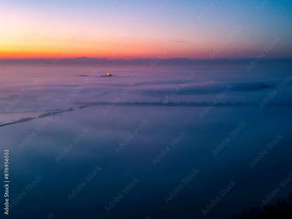Fototapeta premium The golden island. Grado Island from above at sunset.