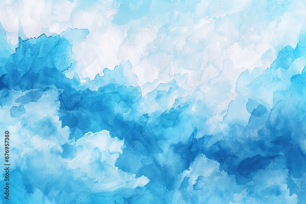 Light Blue Clouds. Abstract Watercolor Texture of Blue Sky and White Clouds