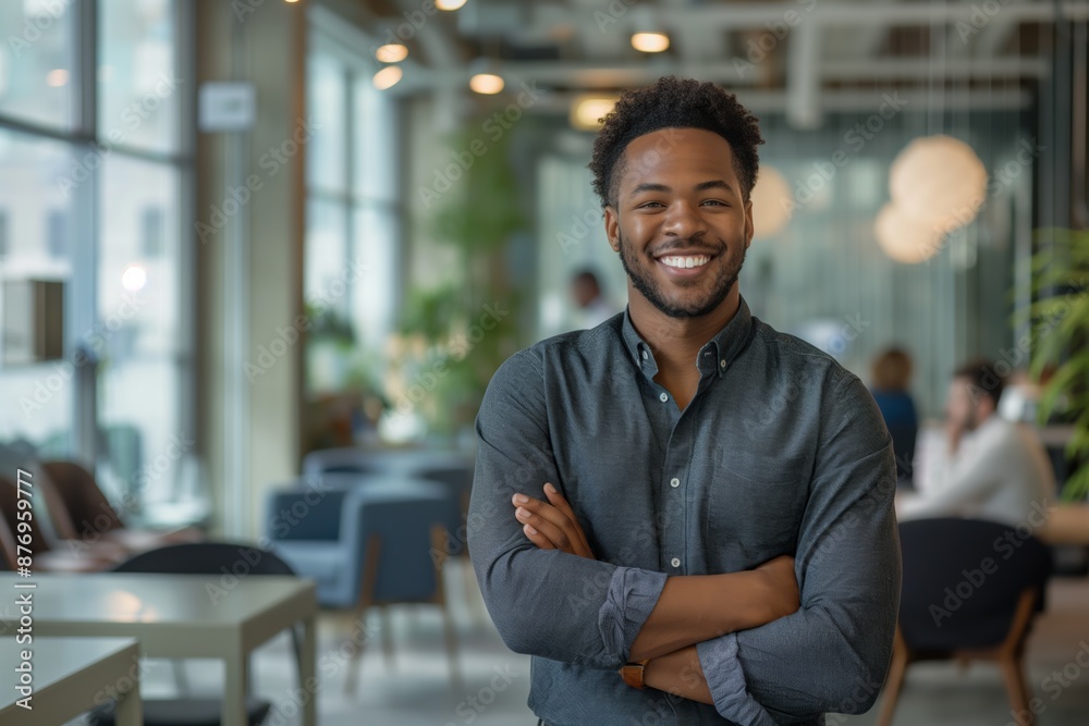 Handsome and successful businessman with a smile, exuding positivity and confidence in an indoor office setting. Handsome and successful businessman with a smile, exuding positivity and confidence in an indoor office setting.