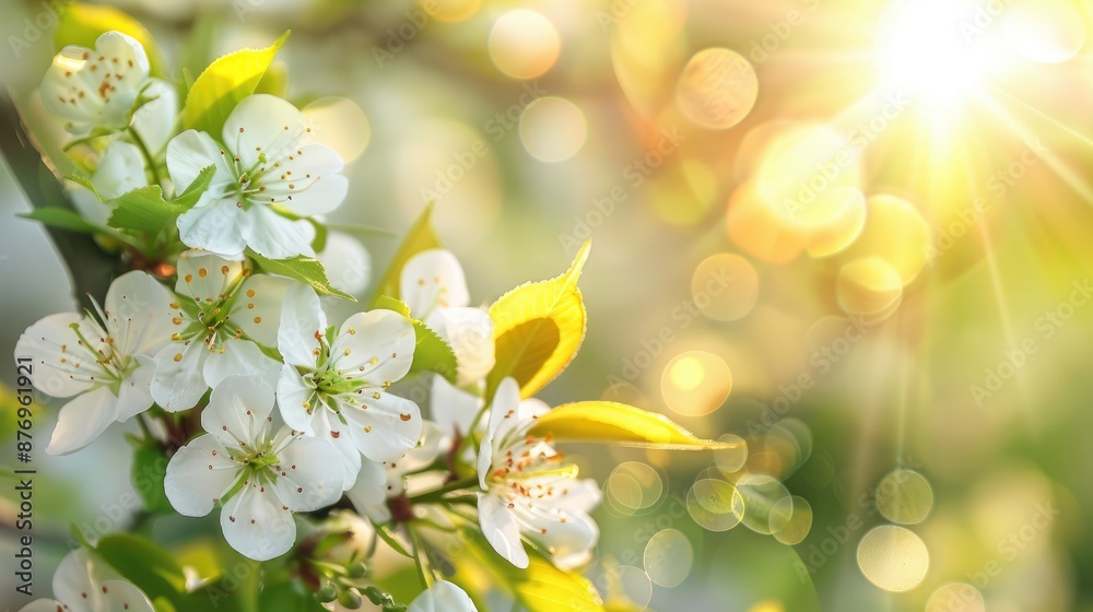 Gentle sunlight on fresh cherry flowers as a natural backdrop for design Gentle sunlight on fresh cherry flowers as a natural backdrop for design