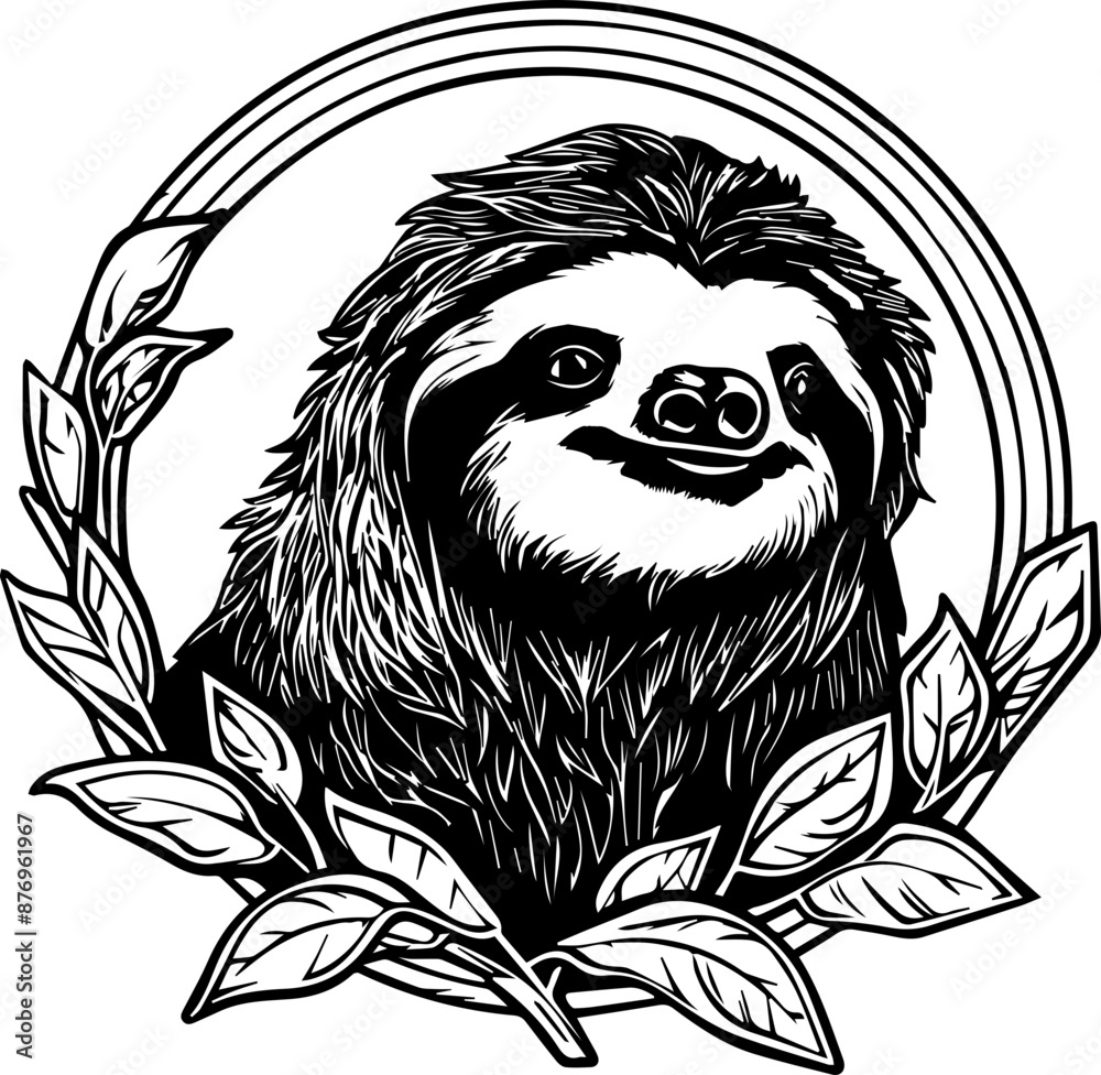 Fototapeta premium Sloth head SVG vector transparent background PNG clipart