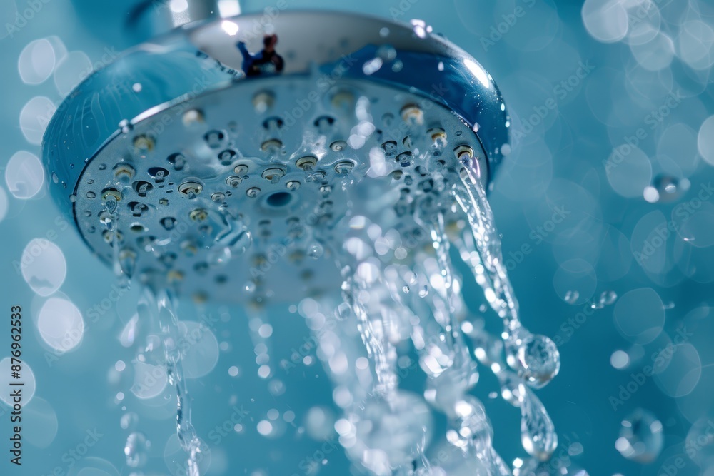 Modern Shower Head with Flowing Water in a Luxurious Bathroom Modern Shower Head with Flowing Water in a Luxurious Bathroom