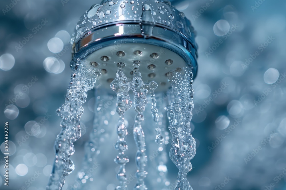 Modern Shower Head with Flowing Water in a Luxurious Bathroom