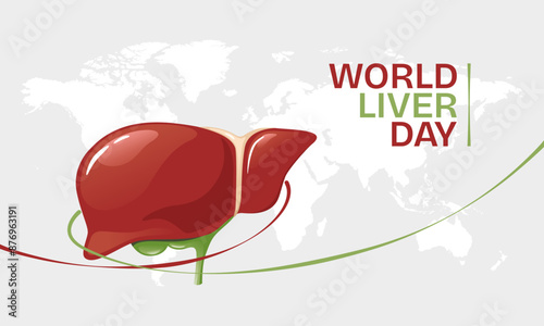 World Liver Day horizontal template with human internal organ and ribbon