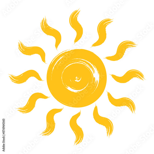 hand drawn sun. yellow brush painted sun picture. transparent png and vector illustration.