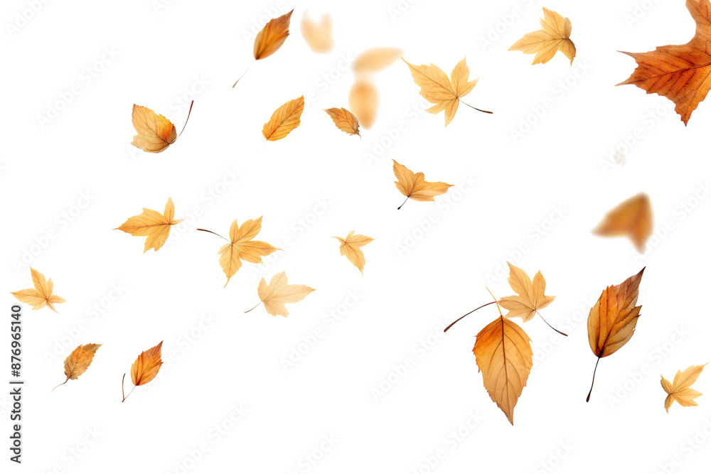 Golden Autumn Leaves Dancing in the Wind on a White or Clear Surface PNG Transparent Background Golden Autumn Leaves Dancing in the Wind on a White or Clear Surface PNG Transparent Background