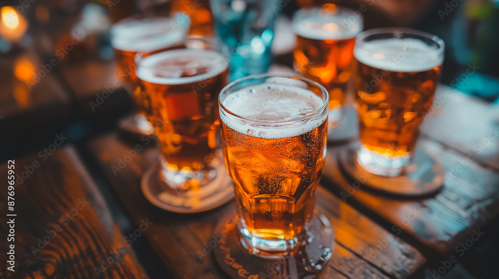 Beer market theme, stock market and financial trading, people enjoying beer, casual financial discussion, relaxed atmosphere