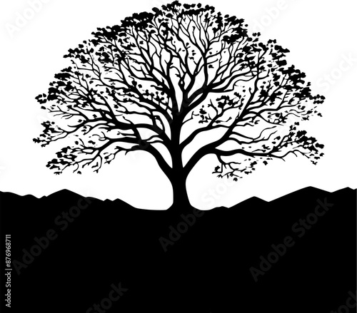 EPS Ash Deciduous Tree Silhouette Vector Art