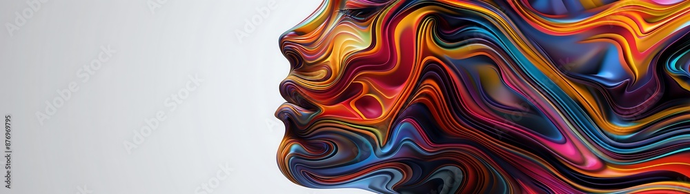 Human face colorful wave pattern art of emotions, multicolored, gray background