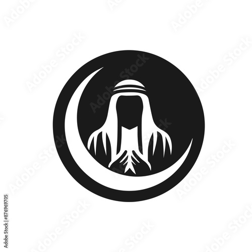 Silhouette vector illustration of a figure wearing traditional Middle Eastern attire, including a keffiyeh (headscarf) and an agal (headband). The design is simple and monochromatic, highlighting the 