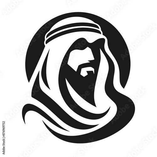 Silhouette vector illustration of a figure wearing traditional Middle Eastern attire, including a keffiyeh (headscarf) and an agal (headband). The design is simple and monochromatic, highlighting the 