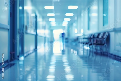 Hospital hallway with blurred figures, depicting movement and activity
