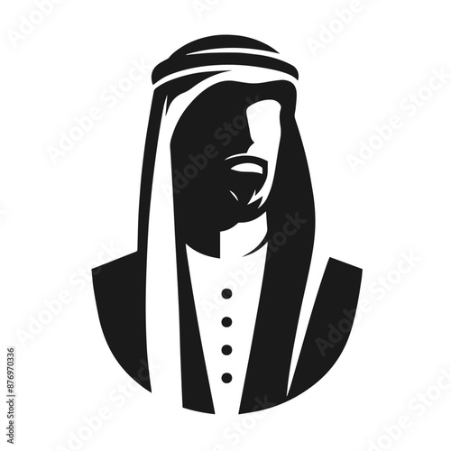Silhouette vector illustration of a figure wearing traditional Middle Eastern attire, including a keffiyeh (headscarf) and an agal (headband). The design is simple and monochromatic, highlighting the 