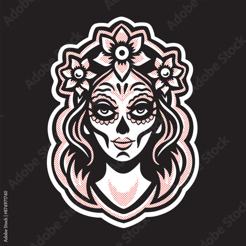 Vector illustration of Los Muertos woman on isolated black background
