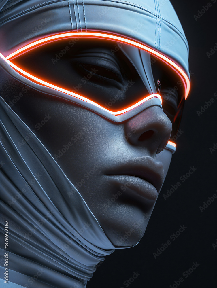 Closeup of futuristic woman wearing LED goggles Closeup of futuristic woman wearing LED goggles