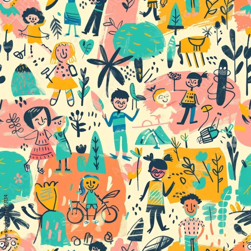 Whimsical Children Activities in Colorful Illustration