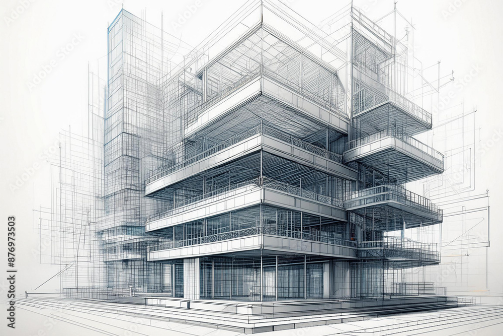 Architectural Concept Sketch of Modern Building. Abstract sketch of a modern multi-level structure suggesting pre-construction design phase. Architectural Concept Sketch of Modern Building. Abstract sketch of a modern multi-level structure suggesting pre-construction design phase.
