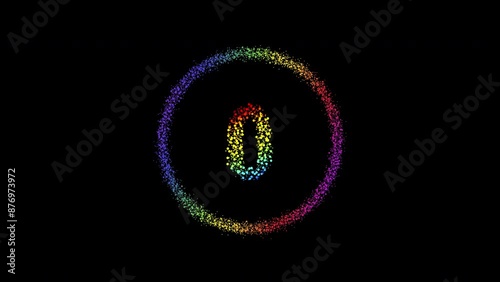 Five second (5-0) digital countdown timer clock rainbow pride color circle design, transparent background 