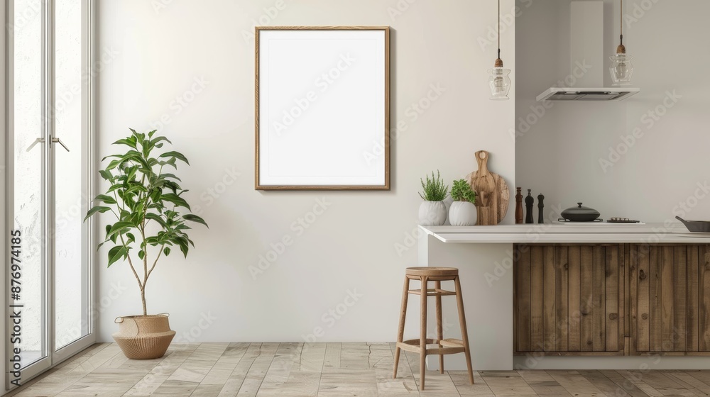 Mock up poster frame in kitchen interior, minimalism style Mock up poster frame in kitchen interior, minimalism style