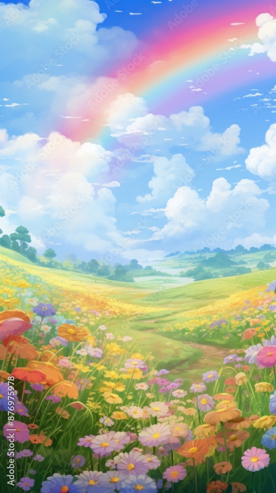 Joyful rainbow backgrounds landscape grassland. Joyful rainbow backgrounds landscape grassland.