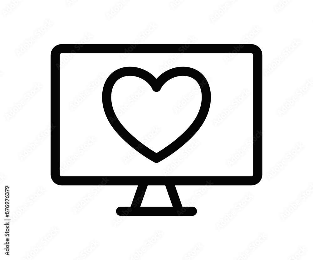 Vector icon of a monitor with a heart symbol, representing online dating, love, and technology. Editable stroke. Vector icon of a monitor with a heart symbol, representing online dating, love, and technology. Editable stroke.