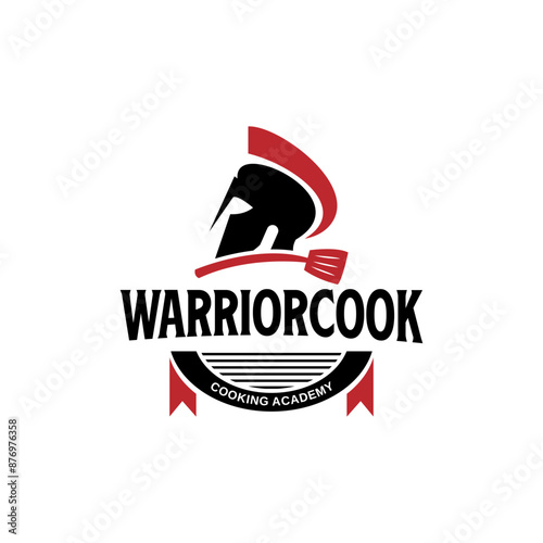 Vector logo design for a soldier's helmet and cooking utensils, useful for cooking courses or schools to become a chef