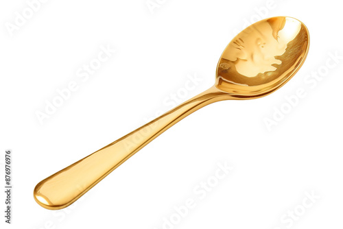 A Gleaming Golden Teaspoon Awaits Its First Sip on a White or Clear Surface PNG Transparent Background. photo