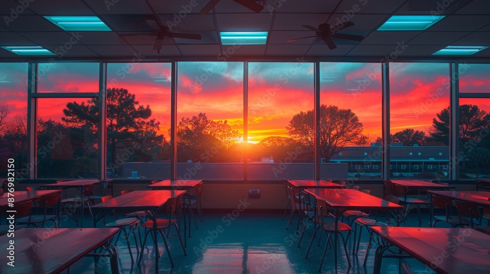 Fototapeta premium Classroom Sunset View - Generative AI