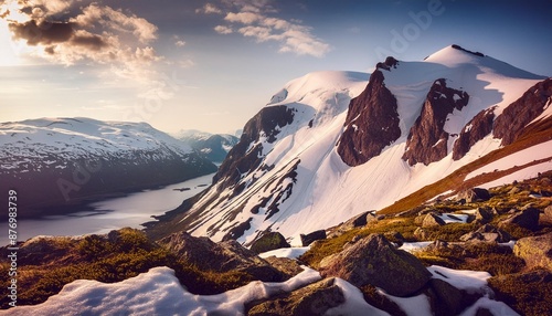 snow on mountain in rauland norway photo