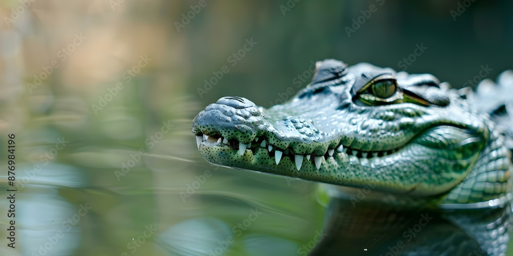 Fototapeta premium The Gharial Crocodile A Member of the Ancient Gavialidae Family. Concept Wildlife Photography, Reptiles, Endangered Species, Conservation Efforts, River Ecosystems