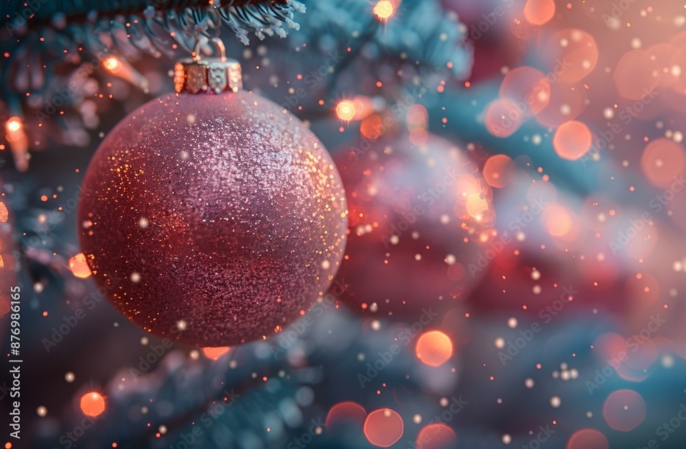 Christmas tree adorned with festive decorations and snowflakes. Christmas tree adorned with festive decorations and snowflakes.
